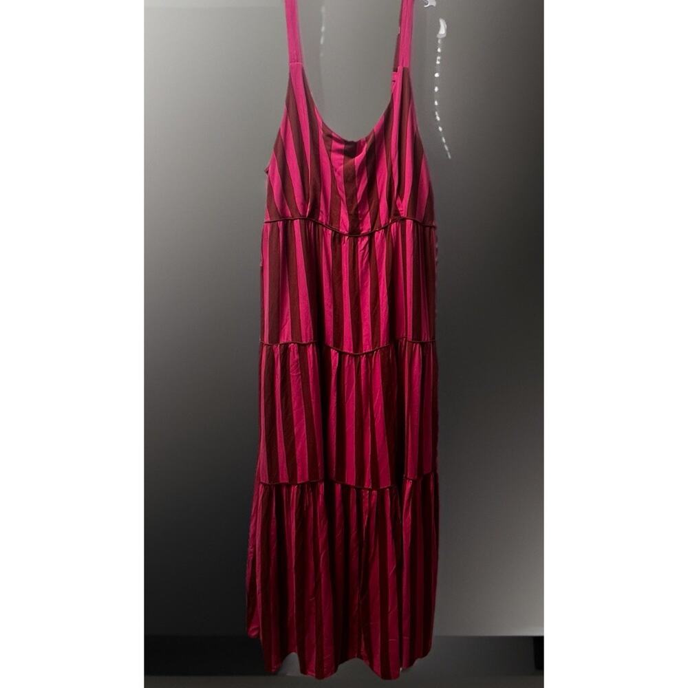 Cloth & Portrait Pink and Brown Striped Maxi Dress Sleeveless Plus Size XXL